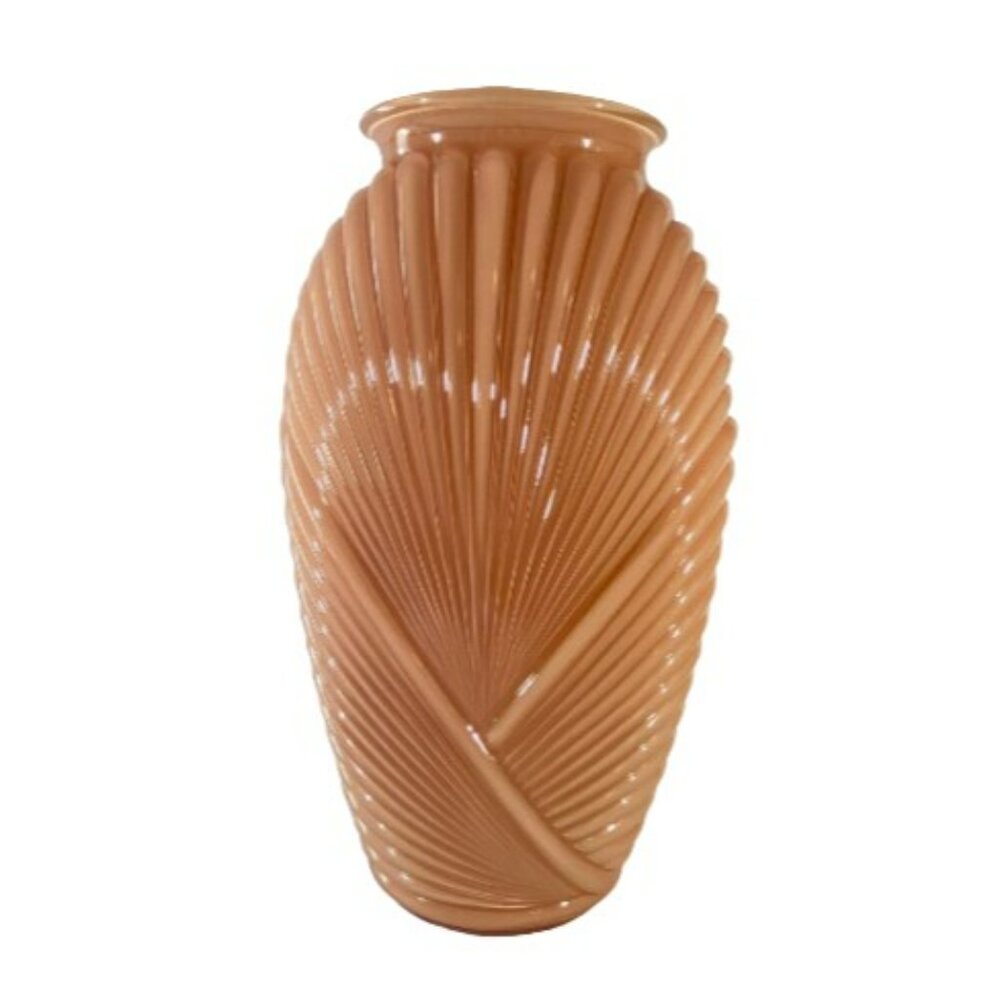 Vintage 1980s Draped Vase Salmon or Peach Art Deco Revival Ribbed Pillow 12.5"